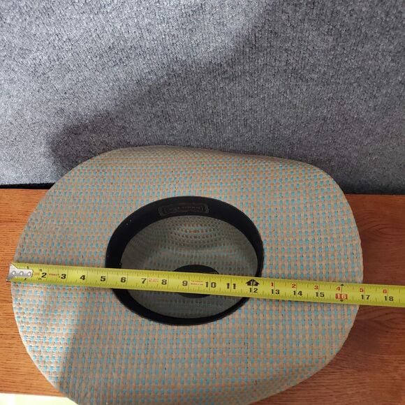 Rodeo King 25X Straw Cowboy Hat Powder Horn Blue Biege Rio Western Hat Barncore - Picture 11 of 13